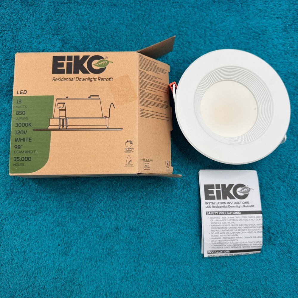 EiKO LED Residential Downlight Retrofit 13W 850 Lumens 3000K White Dimmable